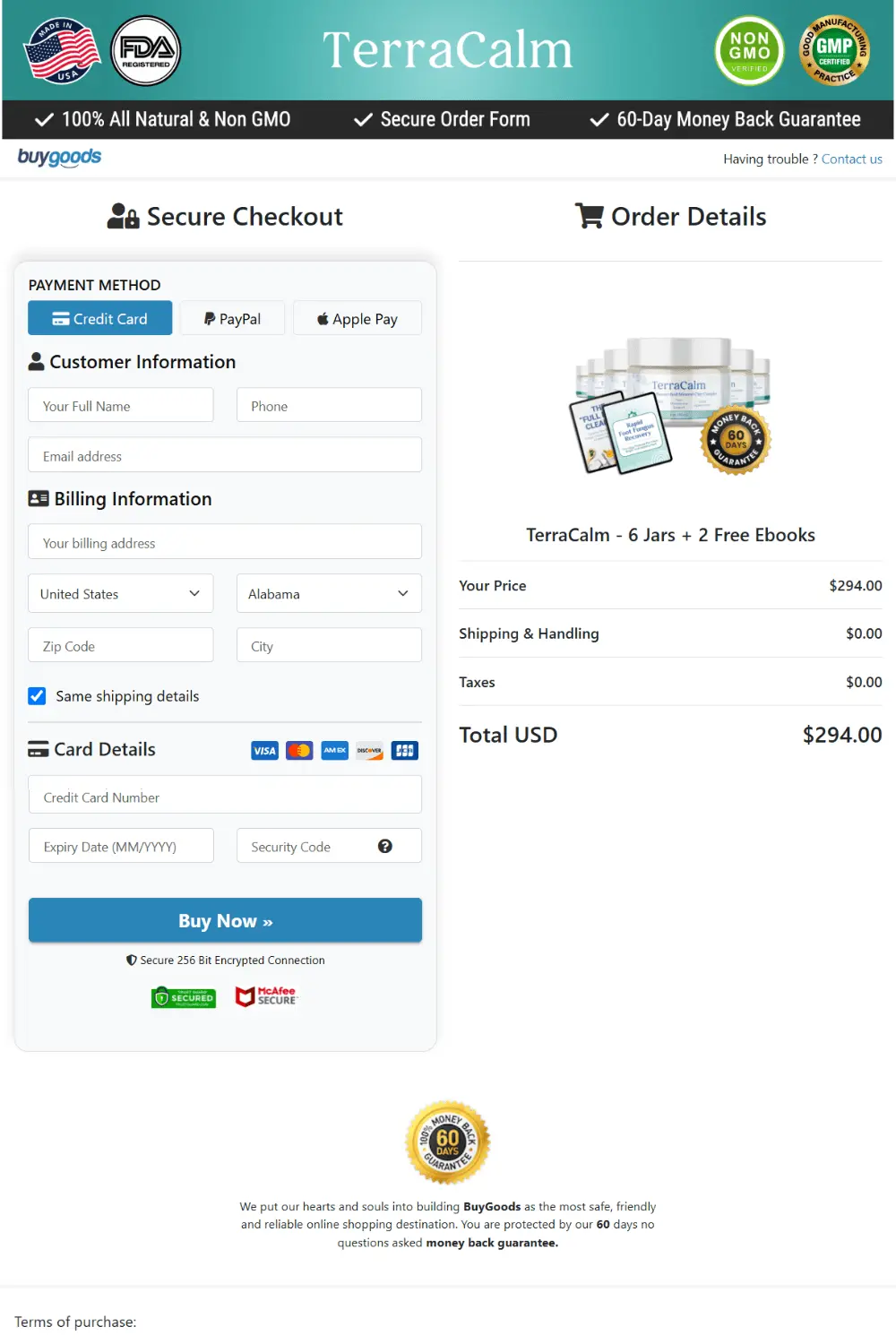 terracalm order page